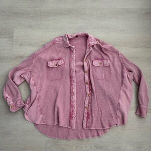 Pink free people Button-Up Waffle Knit Shirt